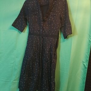 White House Black Market Navy Polka Dot Midi Dress